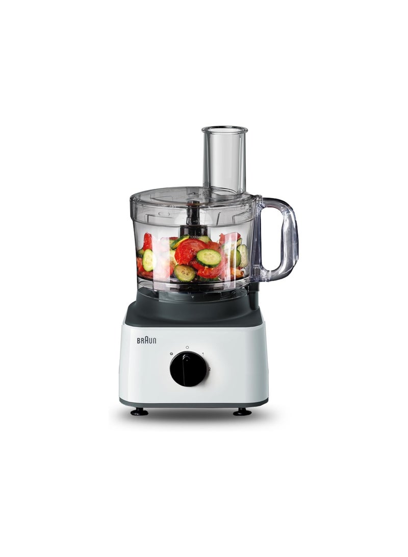 Food Processor 8 in 1, 750W, 2 Speeds, Pulse Function, 2.1L Capacity, 1.8L Blender, Slicing and Grating disc, Dough, Ice Crusher Blade, FP0132WH, White 750 W FP0132WH White