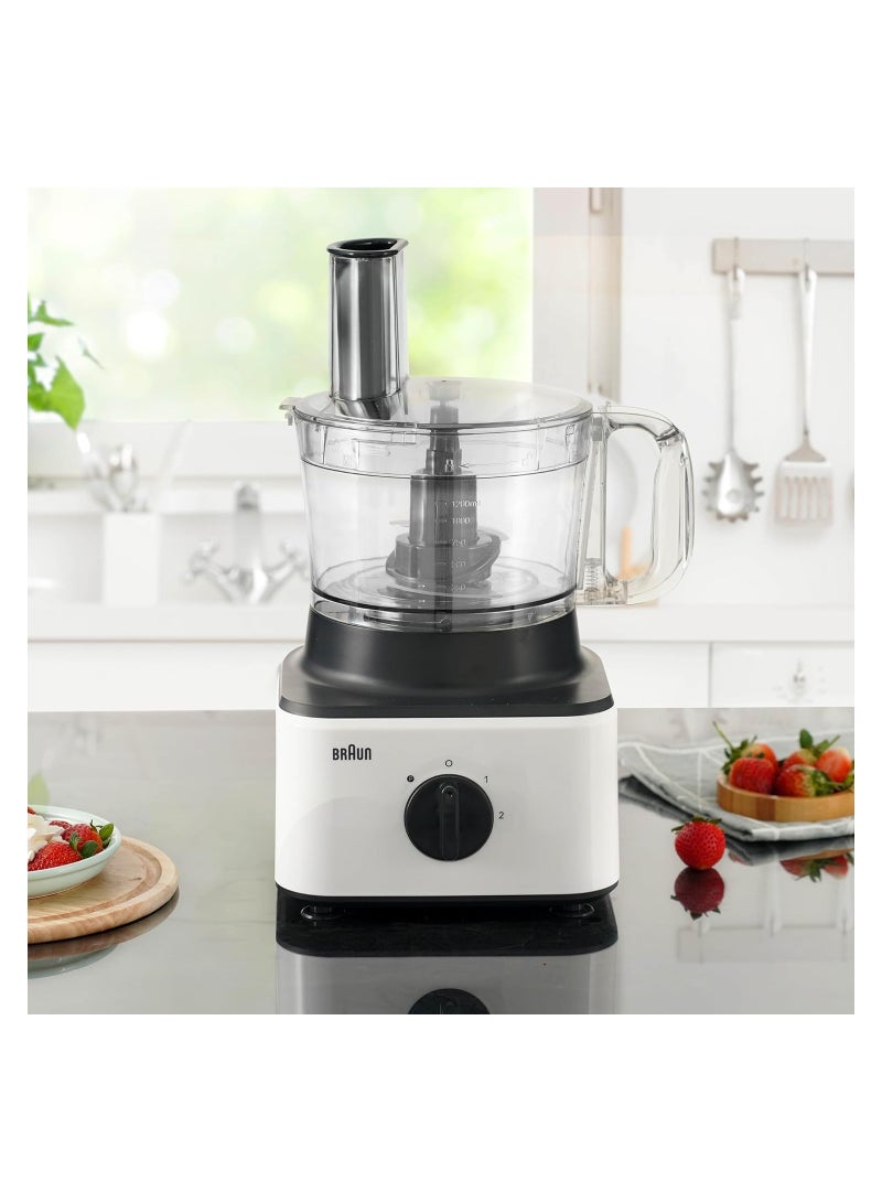 Food Processor 8 in 1, 750W, 2 Speeds, Pulse Function, 2.1L Capacity, 1.8L Blender, Slicing and Grating disc, Dough, Ice Crusher Blade, FP0132WH, White 750 W FP0132WH White