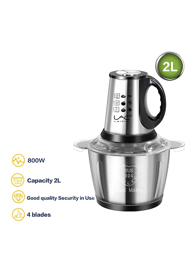 Electric Food Chopper, 2L with easy to carry handle Meat Grinder 2 Speed Food Processor Stainless Steel Food Processor Elegant Slicer With Integrated 4-Sharp Blades And Child Safety Lock