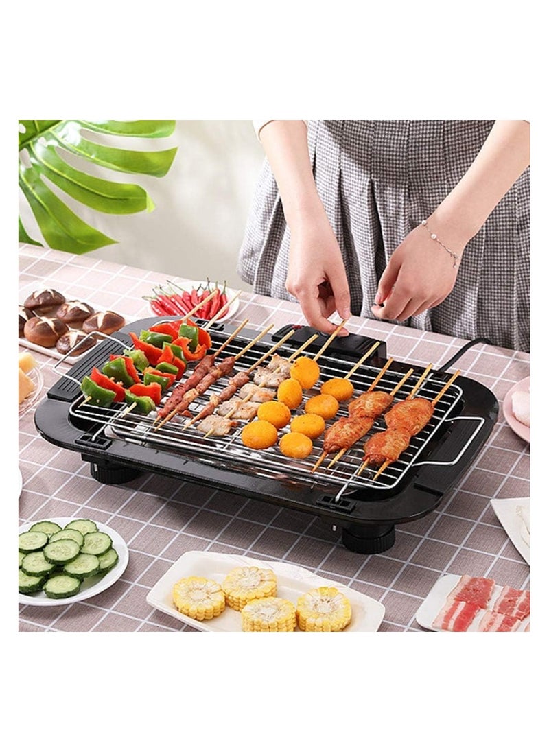 Smokeless Indoor/Outdoor Electric Grill, Portable Tabletop BBQ Grill with Adjustable Temperature Control, Removable Water-Filled Drip Tray, 2000W Kitchen BBQ Grills (EU Plug, Black)