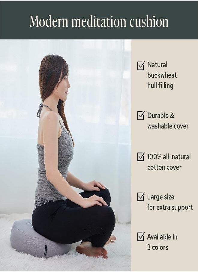 Mindful & Modern Large Meditation Cushion for Zafu Yoga - Meditation Pillow for Sitting on the Floor - Buckwheat Hull Filled Yoga Cushion with Removable, Washable 100% Cotton Cover and Carry Handle