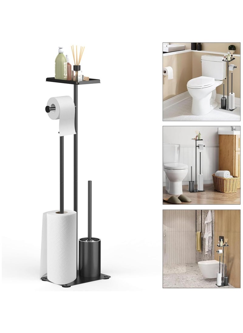 Toilet Paper Holder Stand, Bathroom Toilet Paper Roll Holder Stand, FreeStanding Toilet Paper Holder with Top Shelf Storage Reserve Tray, Bathroom Toilet Brushes & Weighted Base