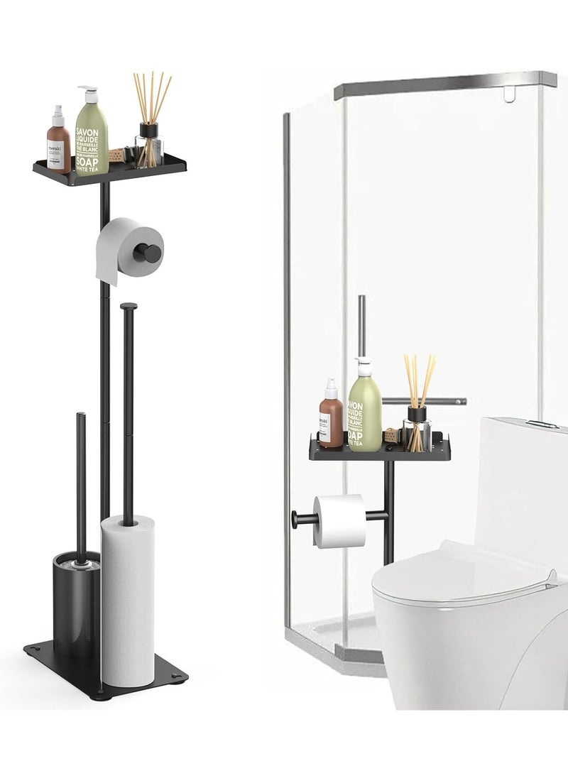 Toilet Paper Holder Stand, Bathroom Toilet Paper Roll Holder Stand, FreeStanding Toilet Paper Holder with Top Shelf Storage Reserve Tray, Bathroom Toilet Brushes & Weighted Base