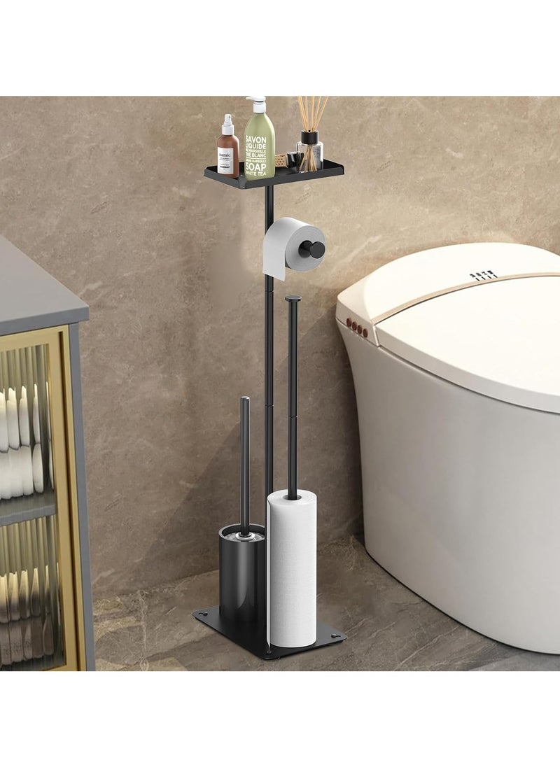 Toilet Paper Holder Stand, Bathroom Toilet Paper Roll Holder Stand, FreeStanding Toilet Paper Holder with Top Shelf Storage Reserve Tray, Bathroom Toilet Brushes & Weighted Base