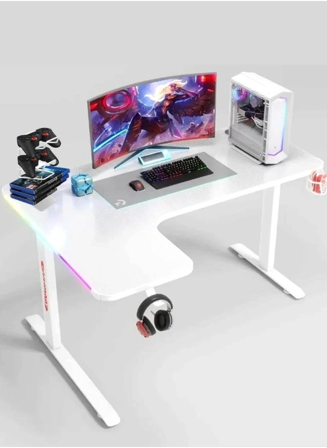 MAF L-220 Gaming Table for Desktop – RGB Lighting Desk for Gamers and Office Use | White