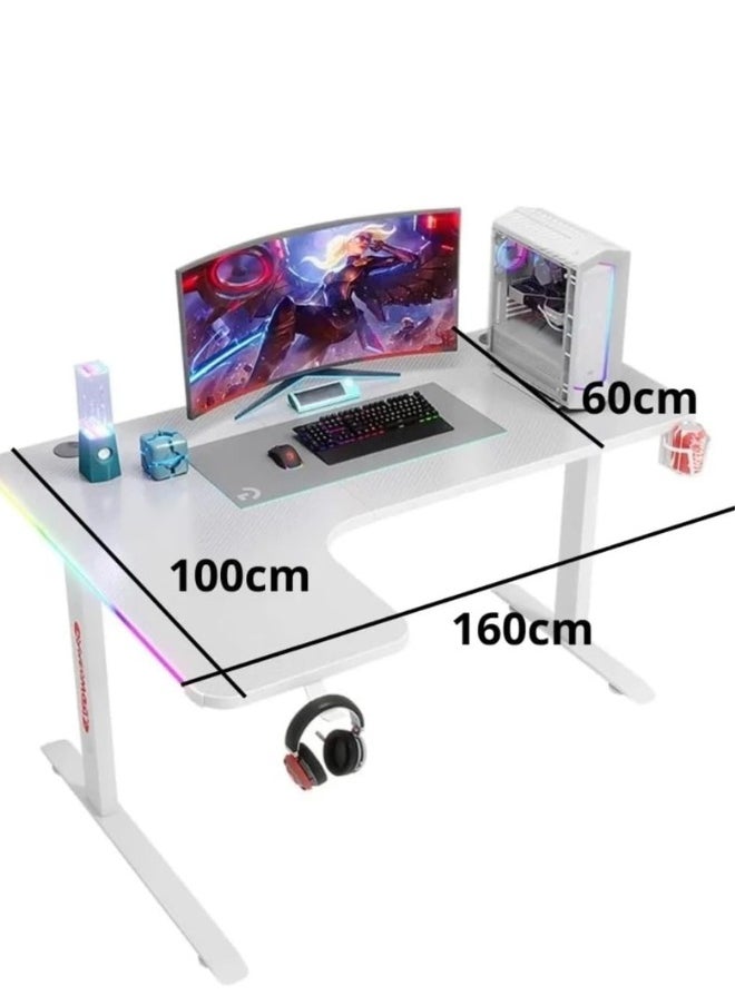 MAF L-220 Gaming Table for Desktop – RGB Lighting Desk for Gamers and Office Use | White