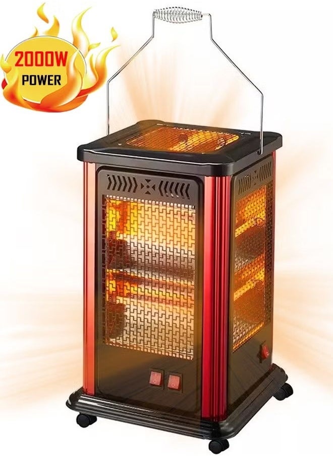 Electric quartz heater and space heater, 2000 watts, 5 heating directions and automatic shut-off