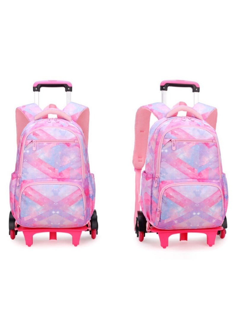 Kids Rolling Backpacks Trolley Backpack Fashion Printed School Bags with 6 Wheels Waterproof Large Capacity Kids' Luggage Bag for Girls Schoolbag