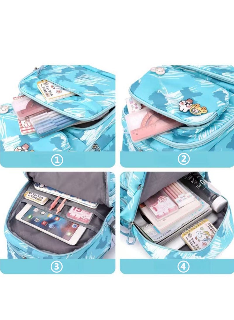 Kids Rolling Backpacks Trolley Backpack Fashion Printed School Bags with 6 Wheels Waterproof Large Capacity Kids' Luggage Bag for Girls Boys(Blue 5155)