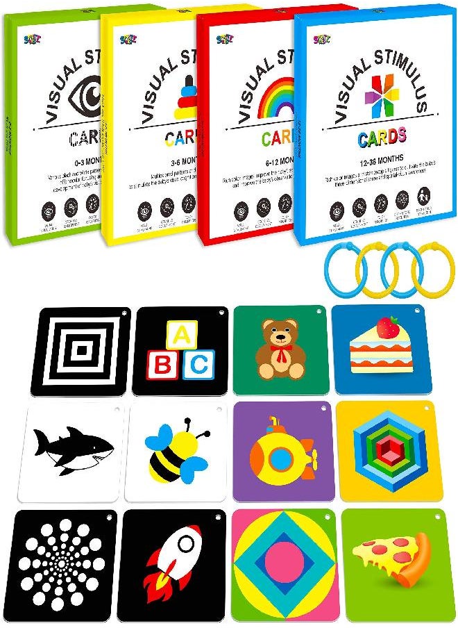 100 PCS 200 Page Black White Colorful 3D Visual Stimulation Baby Flashcard for Newborn Baby Infant Gift (4 Levels 0-36 Months, 5.5” X 5.5”)