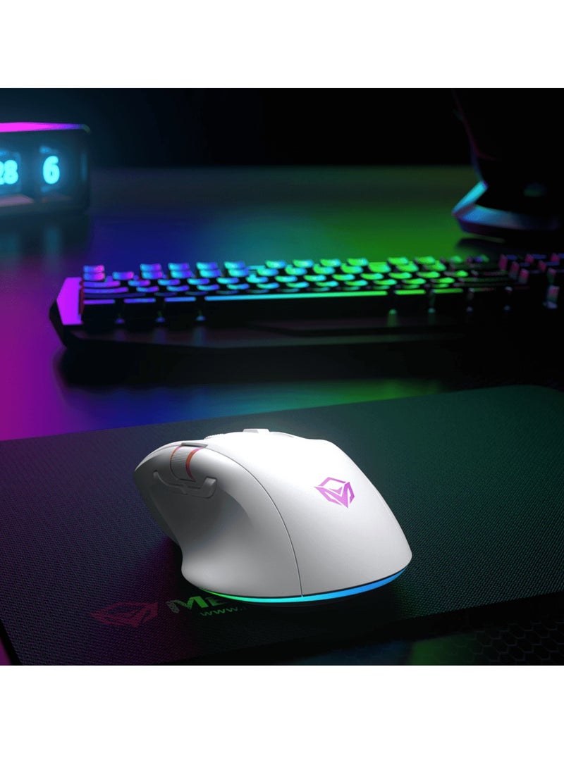 MEETION Three-Mode Gaming Ergonomic Mouse GW32 2.4G/Bluetooth/Wired PAW3220 Sensor Up to 8000DPI 1000Hz Polling Rate 20 Million Times Micro Switch RGB Lighting Effects 700mAh Long Battery Life Right-Handed Ergonomics Meetion Exclusive Driver