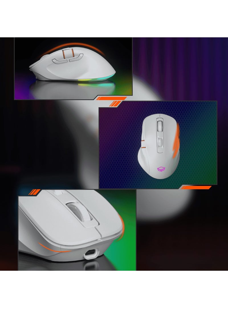 MEETION Three-Mode Gaming Ergonomic Mouse GW32 2.4G/Bluetooth/Wired PAW3220 Sensor Up to 8000DPI 1000Hz Polling Rate 20 Million Times Micro Switch RGB Lighting Effects 700mAh Long Battery Life Right-Handed Ergonomics Meetion Exclusive Driver