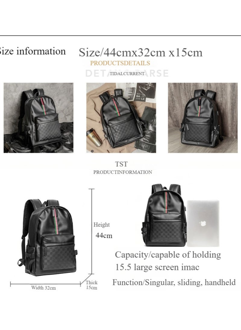 15.5-inch Leather Laptop Backpack for Men Women, School College Bookbag Casual Travel Daypack 44x32x15cm