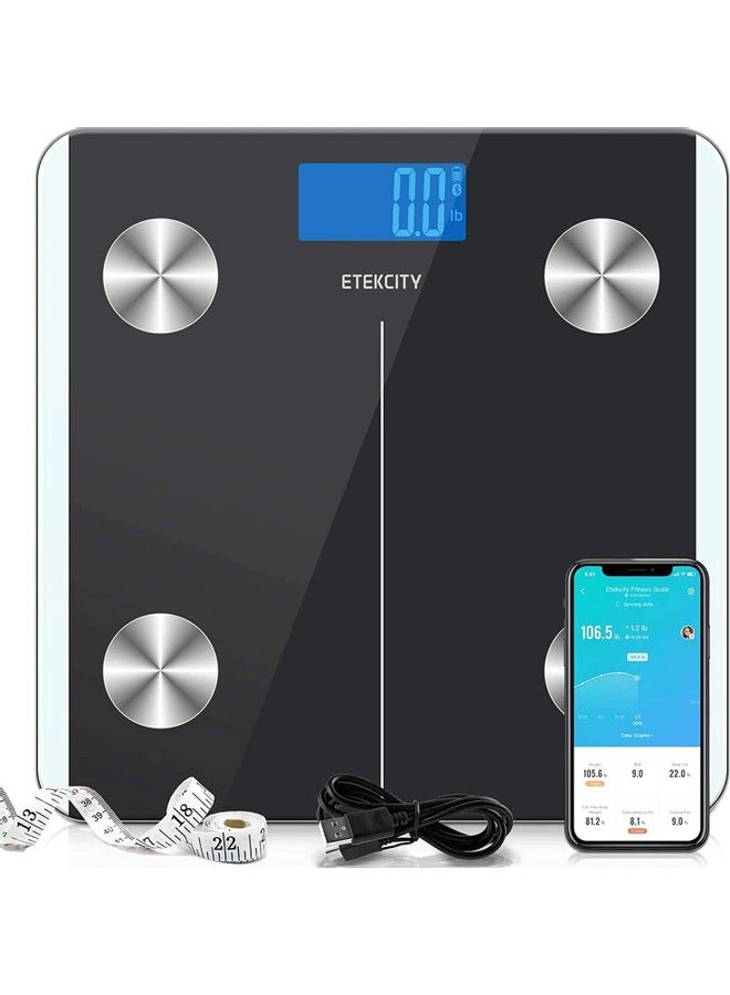 Smart Digital Bathroom Scale Black/Silver 11.8x11.8x1inch