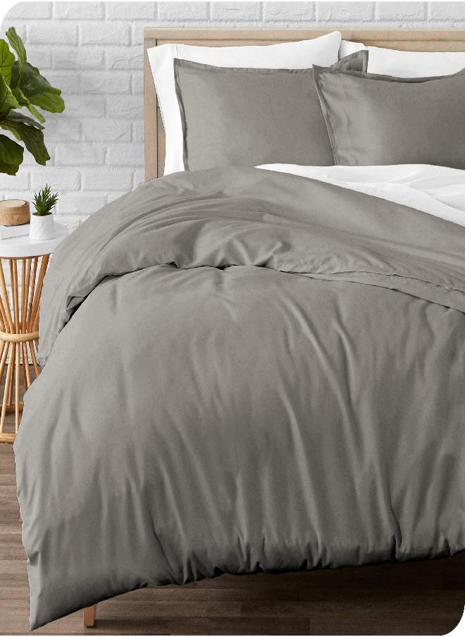 Bare Home Flannel Duvet Cover - Twin/Twin Extra Long - 100% Cotton, Velvety Soft Heavyweight Premium Flannel, Double Brushed - Includes Sham Pillow Covers (Twin/Twin XL, Light Grey)