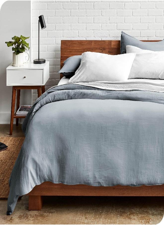 Bare Home Sandwashed Duvet Cover Twin Size/Twin XL Size - Premium 1800 Collection Duvet Set - Cooling Duvet Cover - Super Soft Duvet Covers (Twin/Twin XL, Sandwashed Dusty Blue)