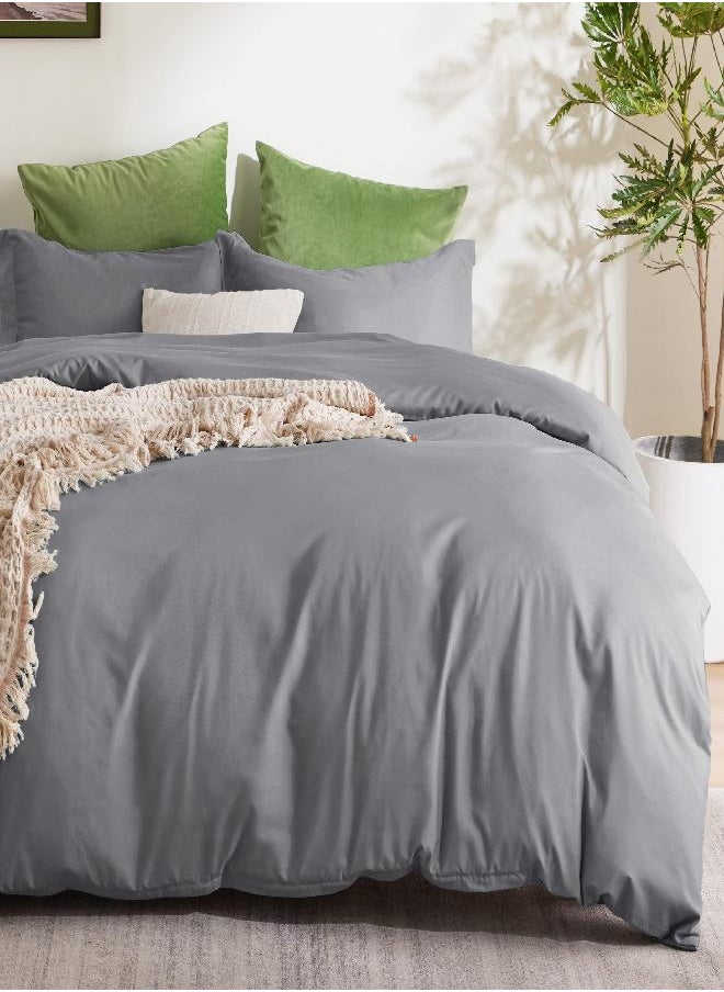 Bedsure Grey Duvet Cover Queen Size - Soft Brushed Microfiber Duvet Cover Set 3 Pieces with Zipper Closure, 1 Duvet Cover 90x90 inches and 2 Pillow Shams (No Comforter)