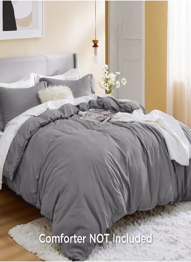 Bedsure Grey Duvet Cover Queen Size - Soft Brushed Microfiber Duvet Cover Set 3 Pieces with Zipper Closure, 1 Duvet Cover 90x90 inches and 2 Pillow Shams (No Comforter)