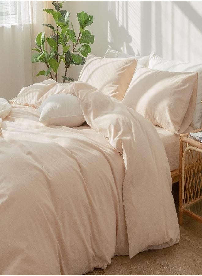 MooMee Bedding Duvet Cover Set 100% Washed Cotton Linen Like Textured Breathable Durable Soft Comfy (Sandy Beige, Full)