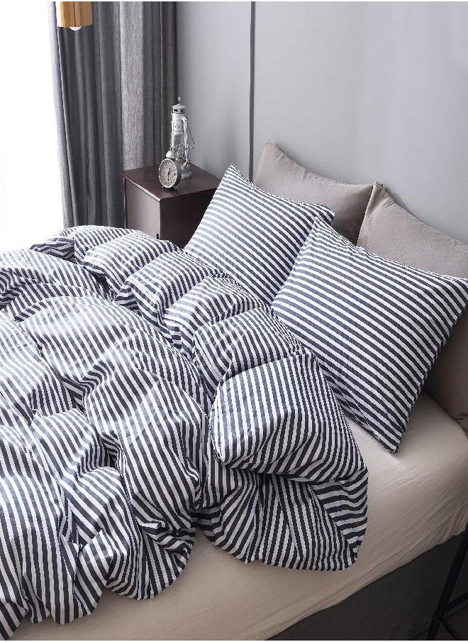 JELLYMONI 100% Natural Cotton 2pcs Striped Duvet Cover Sets,White Duvet Cover with Navy Blue Stripes Pattern Printed Comforter Cover,with Zipper Closure & Corner Ties(Twin Size)
