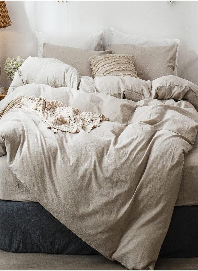 MooMee Bedding Duvet Cover Set 100% Washed Cotton Linen Like Textured Breathable Durable Soft Comfy (Tannish Linen Grey, Oversized King)