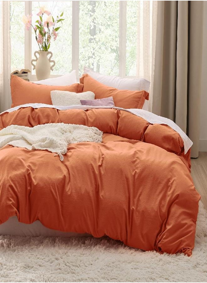 Bedsure Burnt Orange Duvet Cover King Size - Soft Prewashed King Duvet Cover Set, 3 Pieces, 1 Duvet Cover 104x90 Inches with Zipper Closure and 2 Pillow Shams, Comforter Not Included