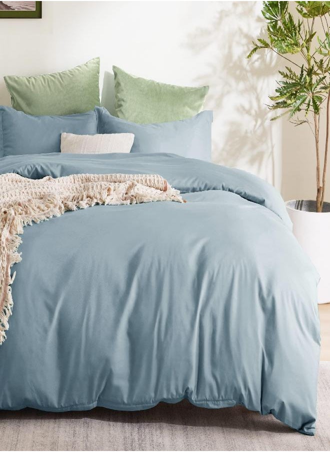 Bedsure Mineral Blue Duvet Cover Queen Size - Soft Brushed Microfiber Duvet Cover Set 3 Pieces with Zipper Closure, 1 Duvet Cover 90x90 inches and 2 Pillow Shams (No Comforter)