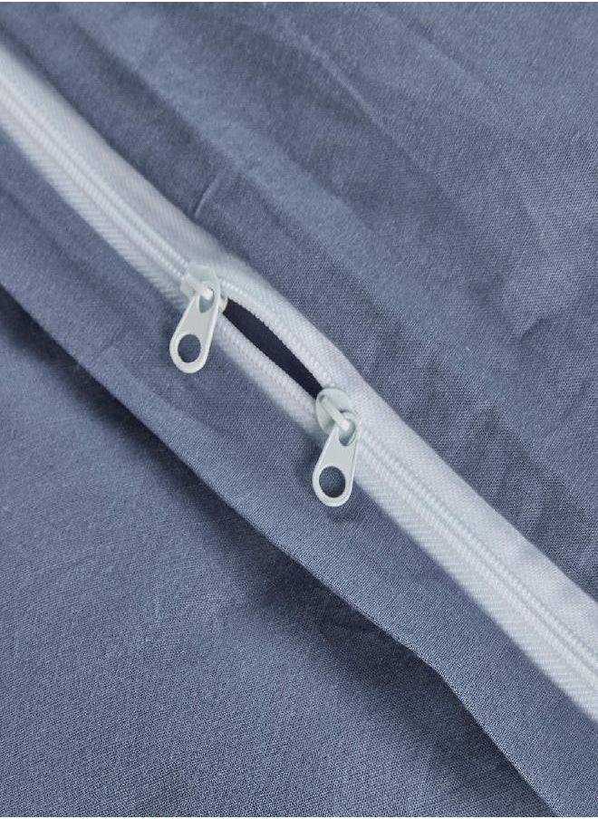 JELLYMONI Blue 100% Washed Cotton Duvet Cover Set, 3 Pieces Ultra Soft Bedding Set with Zipper Closure. Solid Color Pattern Duvet Cover Queen Size(No Comforter)