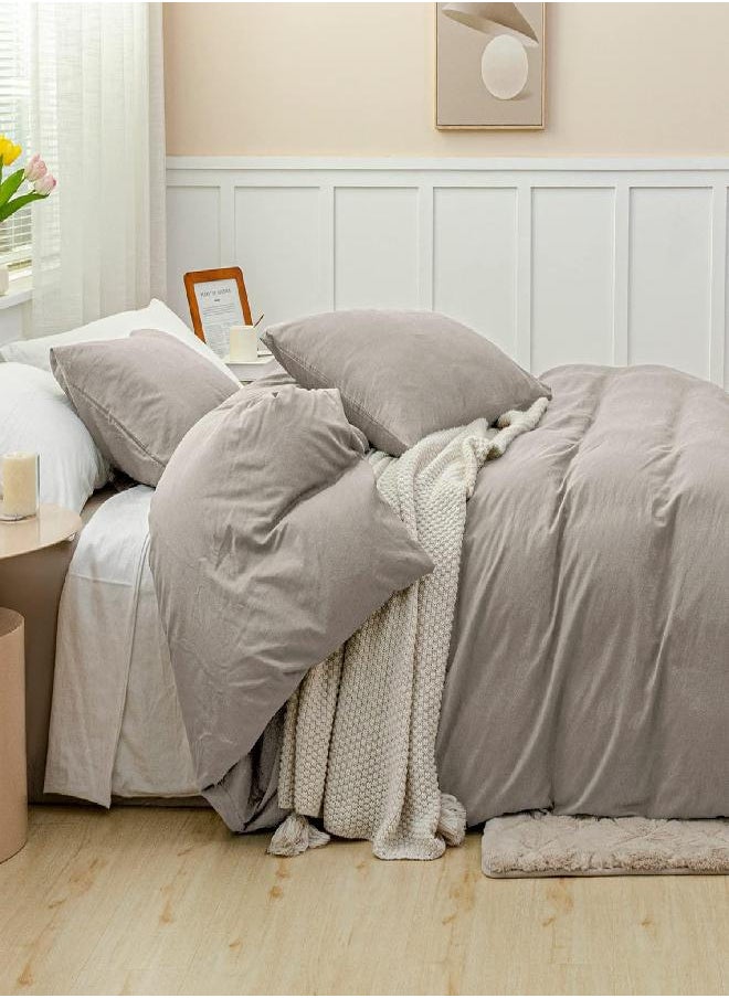 JELLYMONI Linen Grey 100% Washed Cotton Linen Like Textured Duvet Cover Set, 3 Pieces Ultra Soft Bedding Set with Zipper Closure. Solid Color Pattern Duvet Cover King Size (No Comforter)