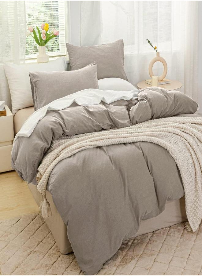 JELLYMONI Linen Grey 100% Washed Cotton Linen Like Textured Duvet Cover Set, 3 Pieces Ultra Soft Bedding Set with Zipper Closure. Solid Color Pattern Duvet Cover King Size (No Comforter)