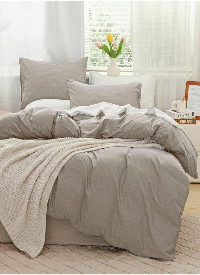 JELLYMONI Linen Grey 100% Washed Cotton Linen Like Textured Duvet Cover Set, 3 Pieces Ultra Soft Bedding Set with Zipper Closure. Solid Color Pattern Duvet Cover King Size (No Comforter)