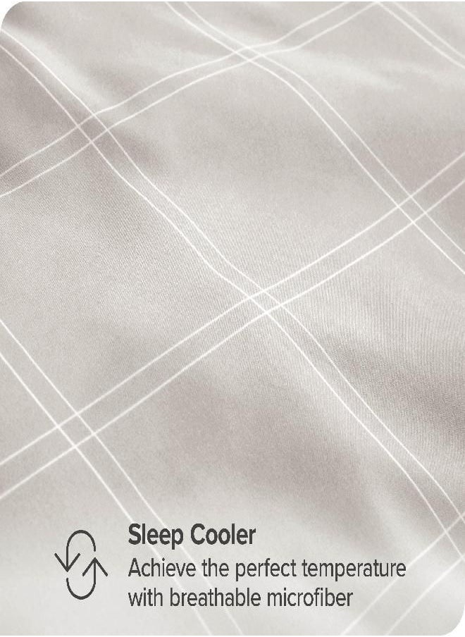 Bare Home Duvet Cover Queen Size - Premium 1800 Super Soft Duvet Covers Collection - Lightweight, Duvet Cover - Soft Textured Bedding Duvet Cover (Queen, Modern Plaid - Stone/White)