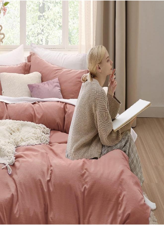 Bedsure Pink Clay Duvet Cover Queen Size - Soft Prewashed Queen Duvet Cover Set, 3 Pieces, 1 Duvet Cover 90x90 Inches with Zipper Closure and 2 Pillow Shams, Comforter Not Included