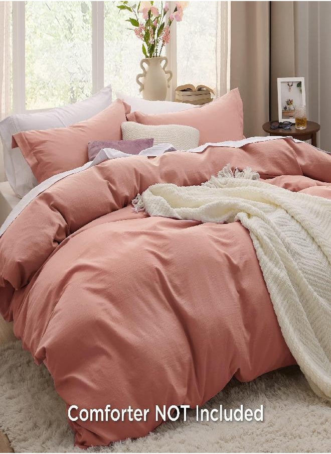Bedsure Pink Clay Duvet Cover Queen Size - Soft Prewashed Queen Duvet Cover Set, 3 Pieces, 1 Duvet Cover 90x90 Inches with Zipper Closure and 2 Pillow Shams, Comforter Not Included