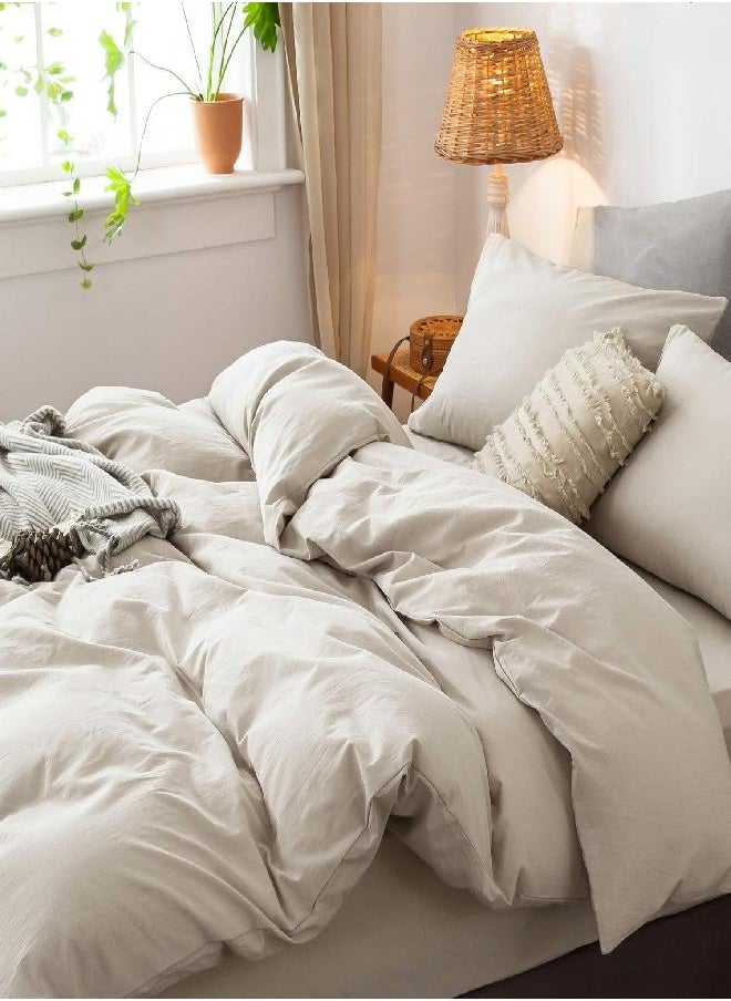 MooMee Bedding Duvet Cover Set 100% Washed Cotton Linen Like Textured Breathable Durable Soft Comfy (Tannish Cream Grey, Oversized King)