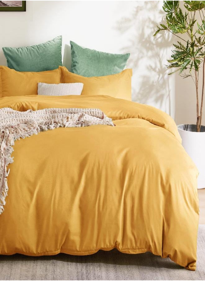 Bedsure Golden Yellow Duvet Cover Queen Size - Soft Brushed Microfiber Duvet Cover for Kids with Zipper Closure, 3 Pieces, Include 1 Duvet Cover (90
