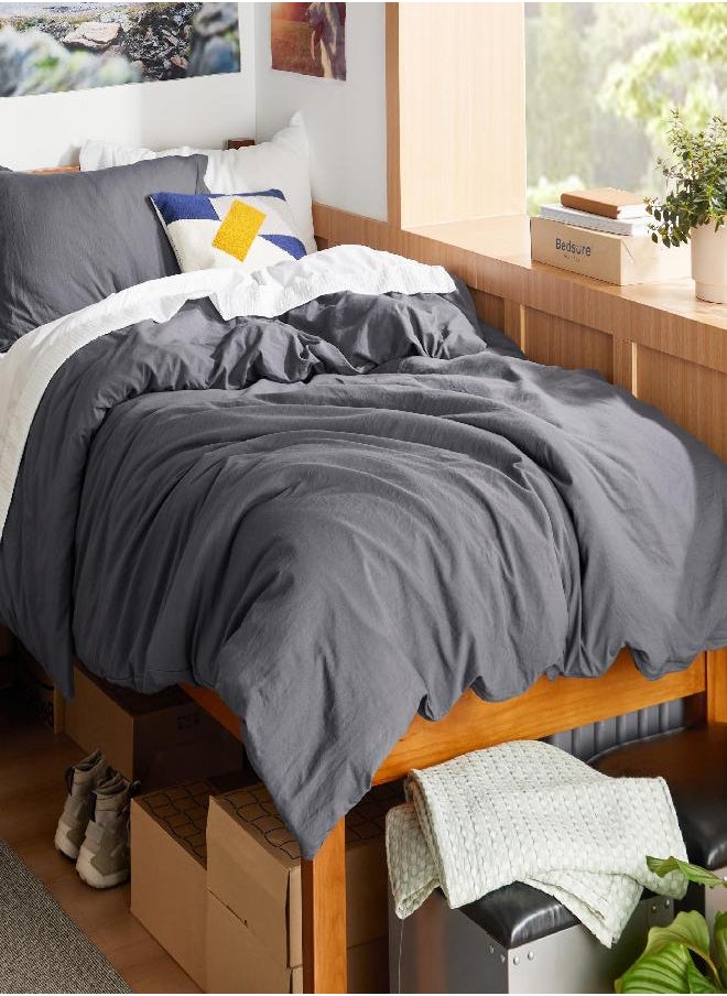 Bedsure Twin/Twin XL Duvet Cover Dorm Bedding - Soft Prewashed Dark Grey Duvet Cover Twin, 2 Pieces, Includes 1 Duvet Cover (68