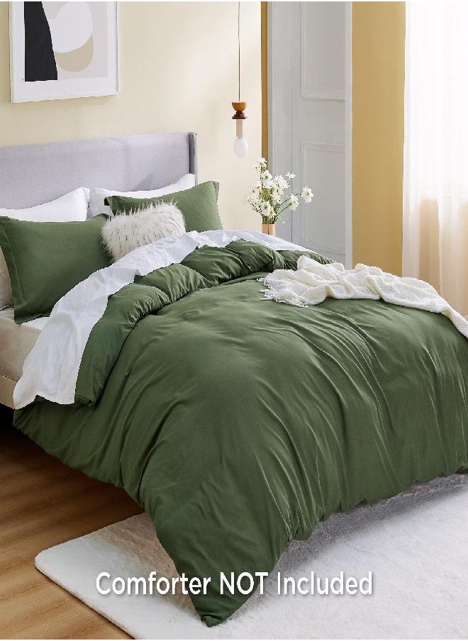 Bedsure Twin/Twin XL Duvet Cover Dorm Bedding - Soft Brushed Microfiber Duvet Cover Twin, 2 pcs, Includes 1 Olive Green Duvet Cover (68