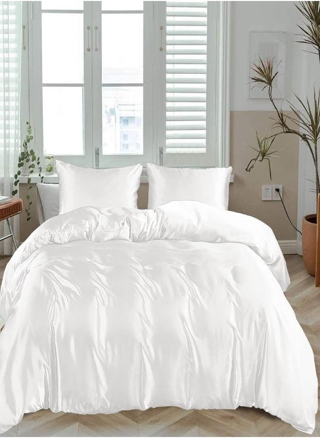 Linenwalas 100% Tencel Lyocell Duvet Cover Set with Zipper Closure & Corner Ties 90x90 Inches - Softest Cooling Eucalyptus Bedding (Queen, White)