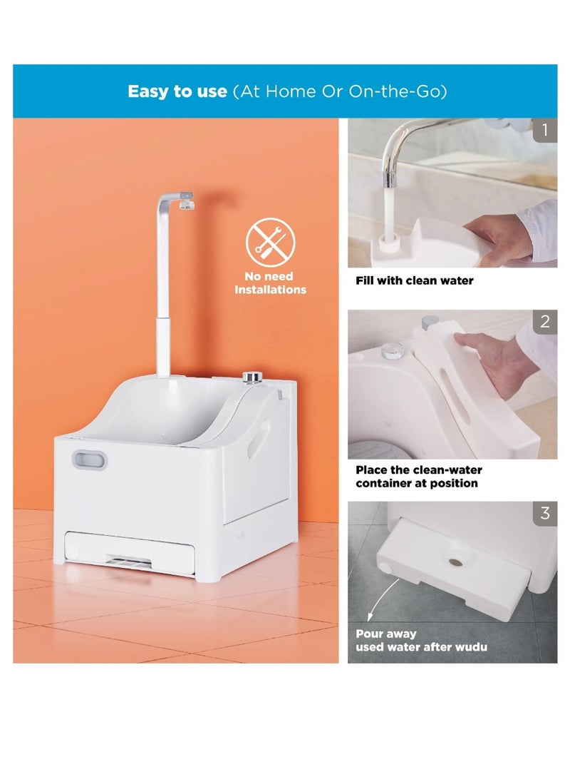 Portable Wudu Machine, Foot Pedal Activation, 1800mAh*2, 1-3H Working Time, Lightweight, Safe to Use, Convenient Body Wash Sprayer, 2.5L Clean Water Capacity, 2L Used Water Capacity