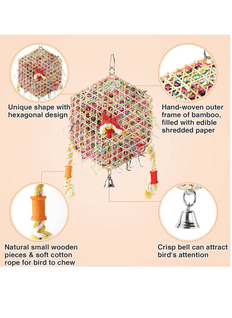 Hexagonal Bird Foraging Shredding Toys, Safe Funny Bird Chewing Toys Bird Chewing Toys Colorful Bird Toys Bird Cage Accessories for Parakeet Cockatiel Conure Lovebird Budgies African Grey