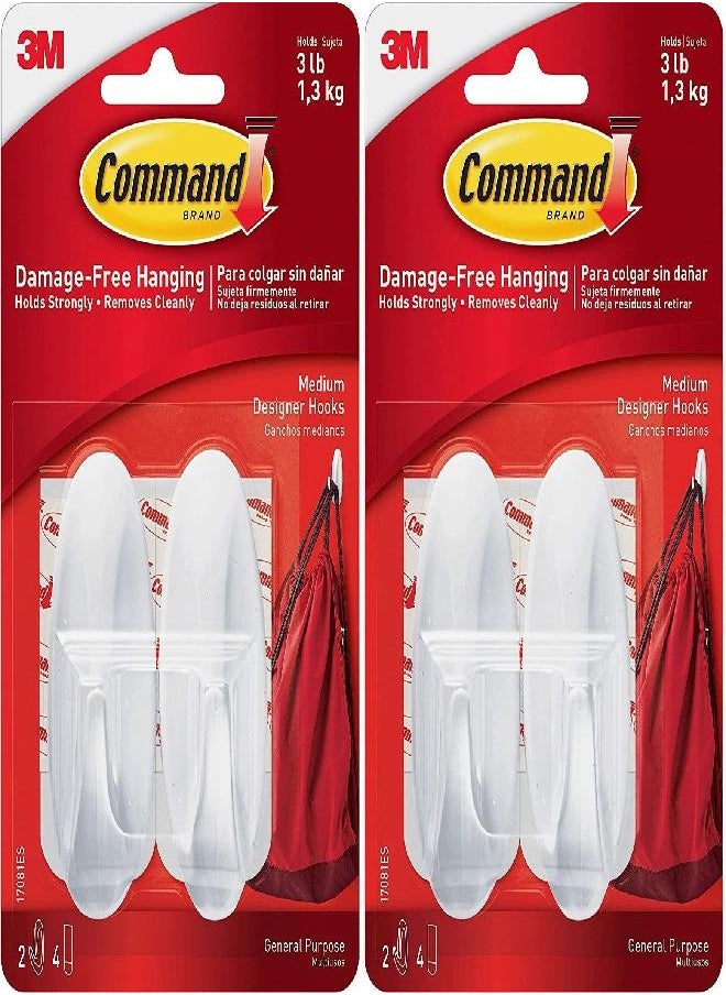 Command Plastic Designer Hooks BP1PTF, Medium, White, 4-Hooks