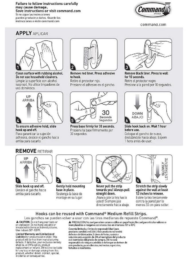 Command Plastic Designer Hooks BP1PTF, Medium, White, 4-Hooks