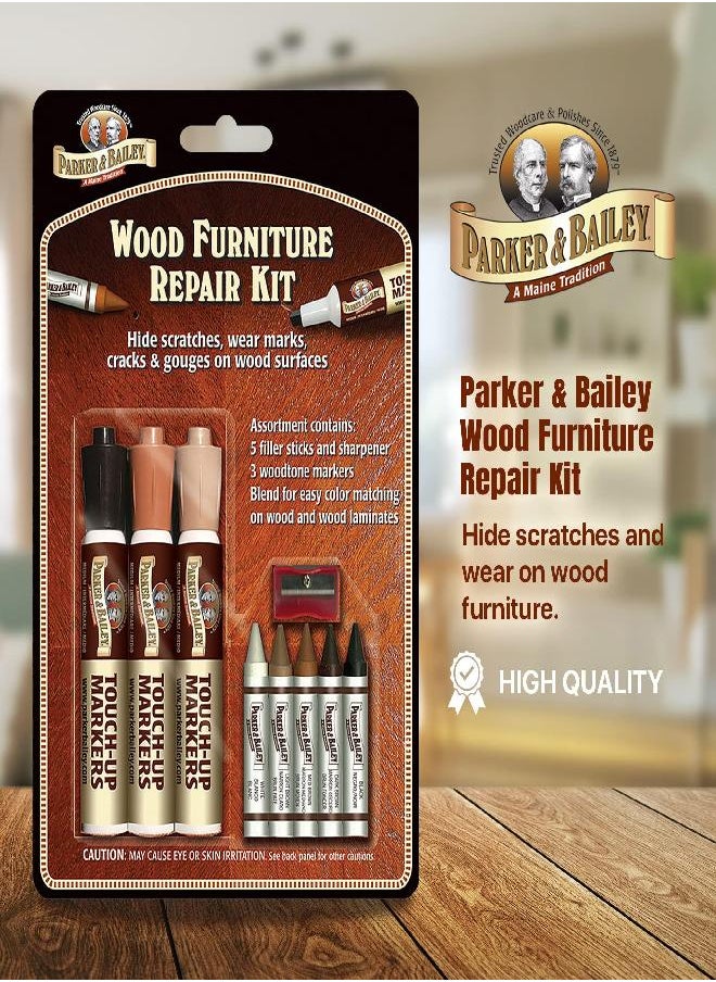 Parker & Bailey Wood Repair Kit - Furniture Markers Touch Up Furniture Scratch Repair Markers Wood Floor Scratch Remover Wood Marker Wood Stain Marker for Wood Furniture Wood Pens for Scratches