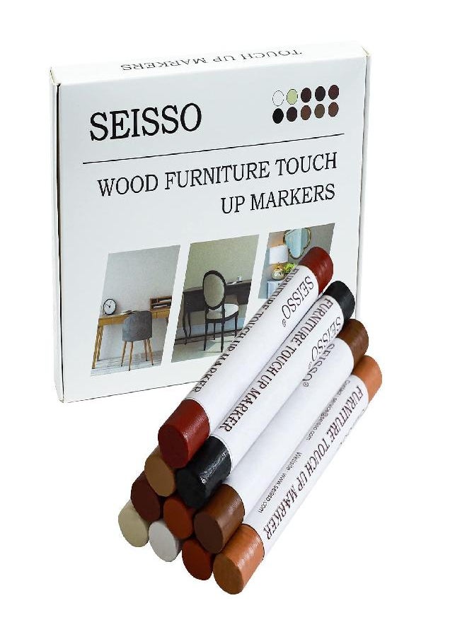 SEISSO Furniture Repair Wax Crayon, 10 Colors Wood Repair Kit, Premium Wood Scratch Repair Crayon, Upgrade Wood Scratch Remover Wax Sticks for Floor, Table, Door, Cabinet