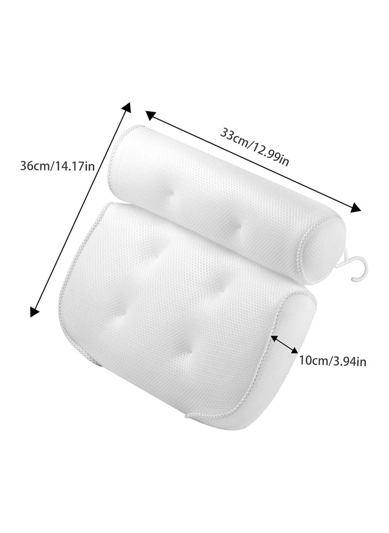 Waterproof Bathtub Pillow with 6 Large Non-Slip Suction Cups – Ultimate Support for Head, Neck & Back – Comfortable Spa Bath Cushion in White