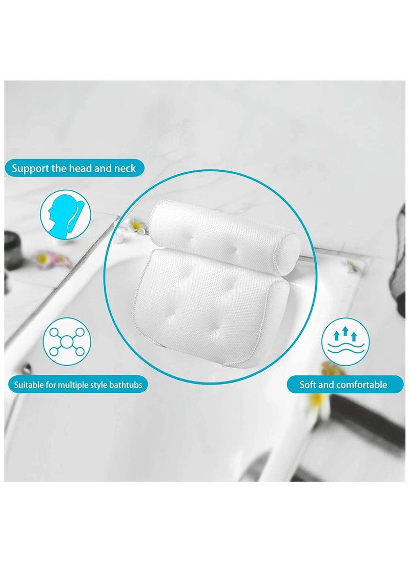 Waterproof Bathtub Pillow with 6 Large Non-Slip Suction Cups – Ultimate Support for Head, Neck & Back – Comfortable Spa Bath Cushion in White