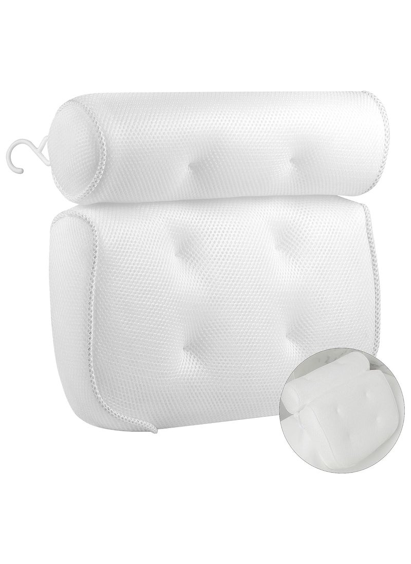 Waterproof Bathtub Pillow with 6 Large Non-Slip Suction Cups – Ultimate Support for Head, Neck & Back – Comfortable Spa Bath Cushion in White