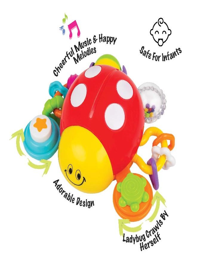 KiddoLab Musical Crawling Ladybug Toy - Pull and Go Developmental Play for 6-18 Month Old Babies and Toddlers with Fun Sounds, Melodies and Colorful Beads