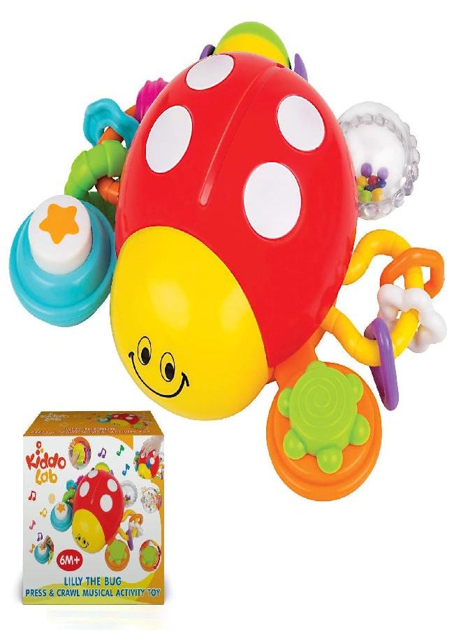 KiddoLab Musical Crawling Ladybug Toy - Pull and Go Developmental Play for 6-18 Month Old Babies and Toddlers with Fun Sounds, Melodies and Colorful Beads